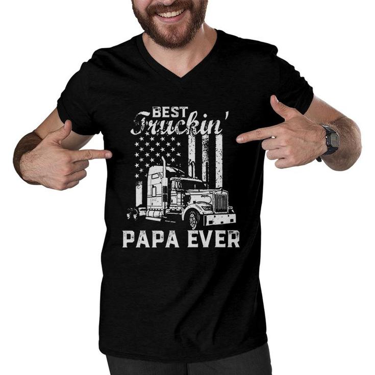 Best Truckin Papa Ever American Flag Father's Day Men V-Neck Tshirt