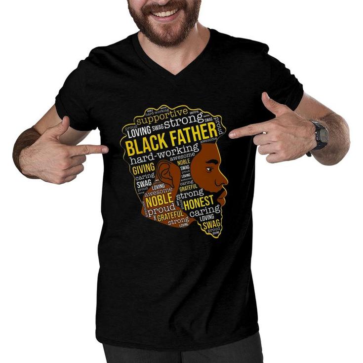 Black Father Father's Day Gift Natural Hair Word Cloud Men V-Neck Tshirt