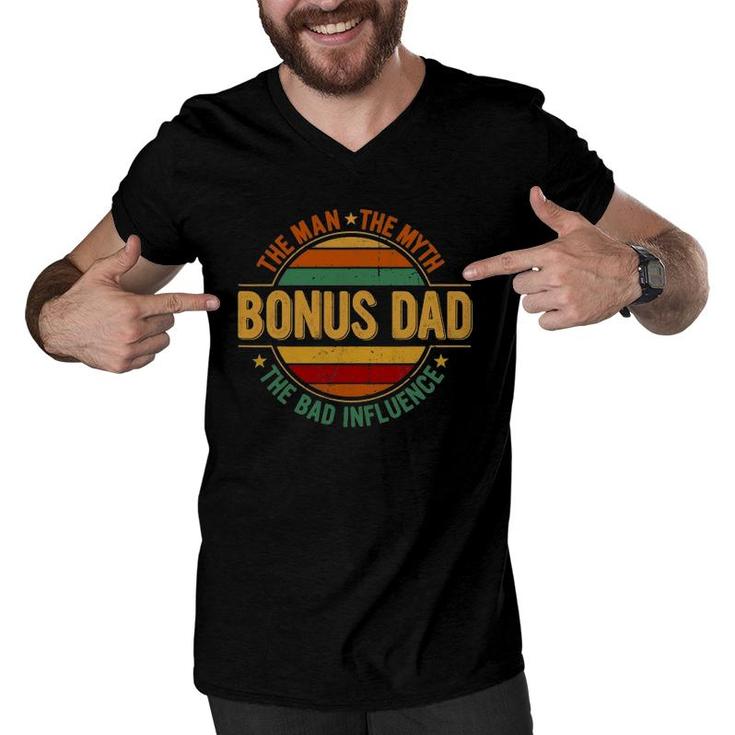 Bonus Dad The Man The Myth The Bad Influence Retro Vintage Men V-Neck Tshirt