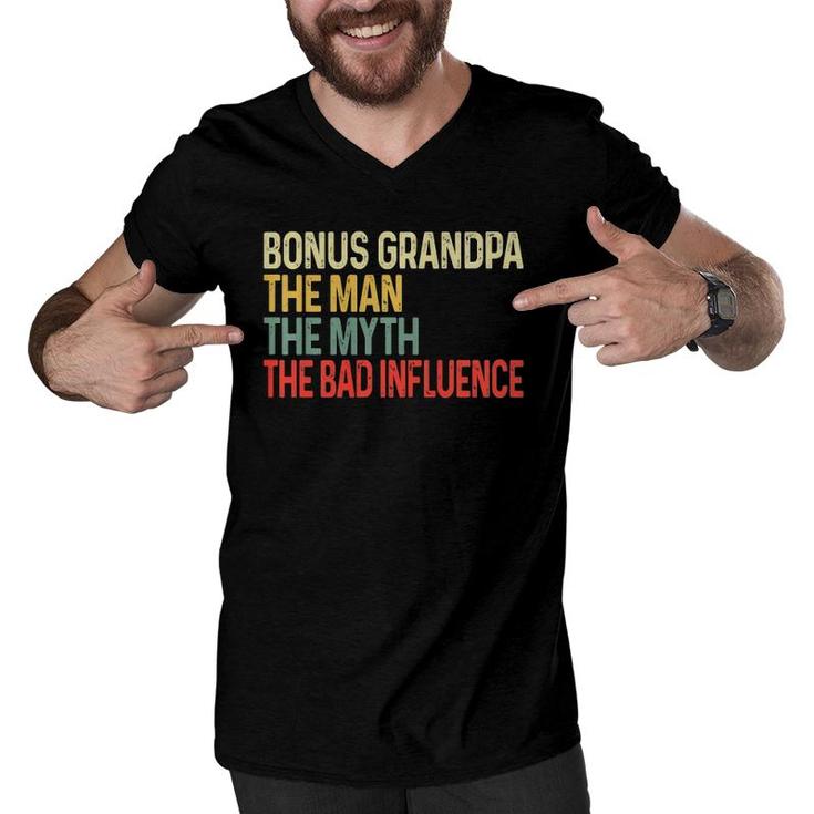 Bonus Grandpa The Myth Bad Influence Funny Fathers Day  Men V-Neck Tshirt