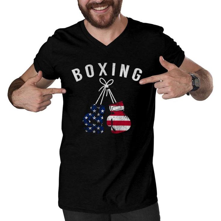 Boxing Gifts For Him Dad Men Box Gloves American Flag Usa Men V-Neck Tshirt