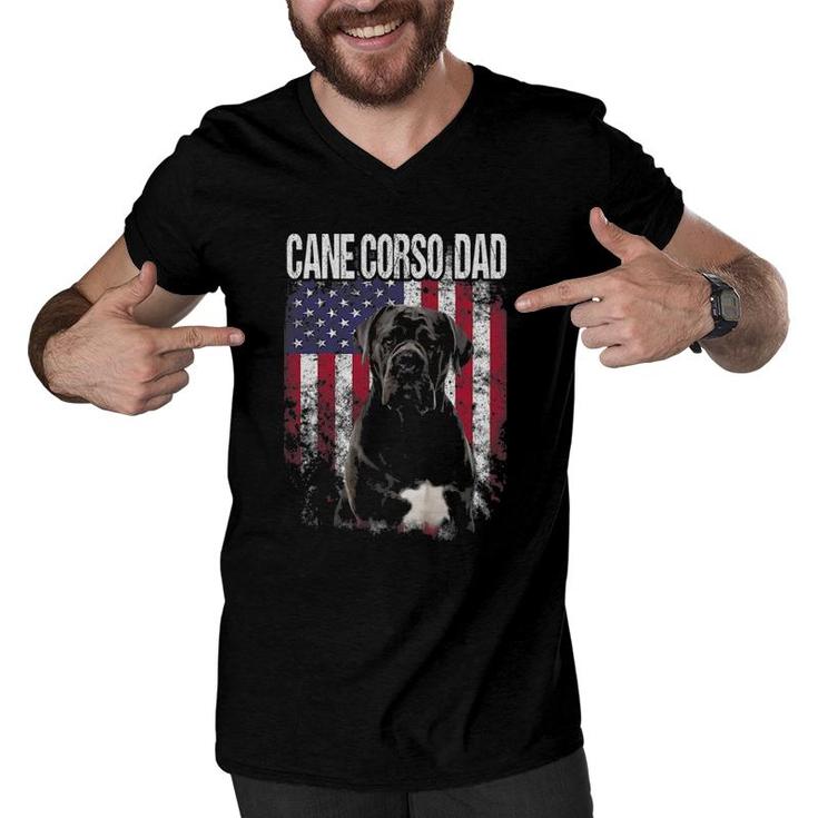 Cane Corso Dad With Proud American Flag Dog Lover Gifts Men V-Neck Tshirt