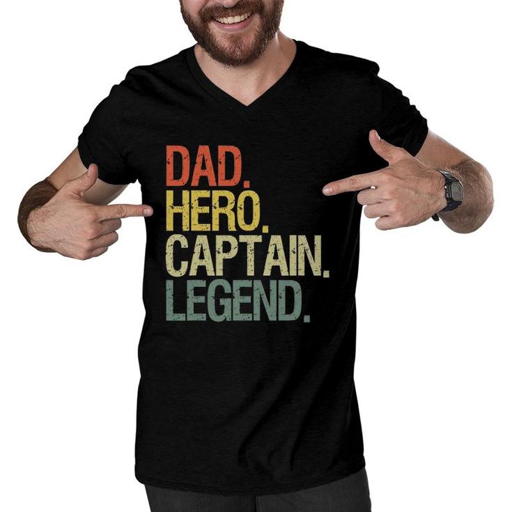 Captain Dad Boat Dad Hero Captain Legend Men V-Neck Tshirt
