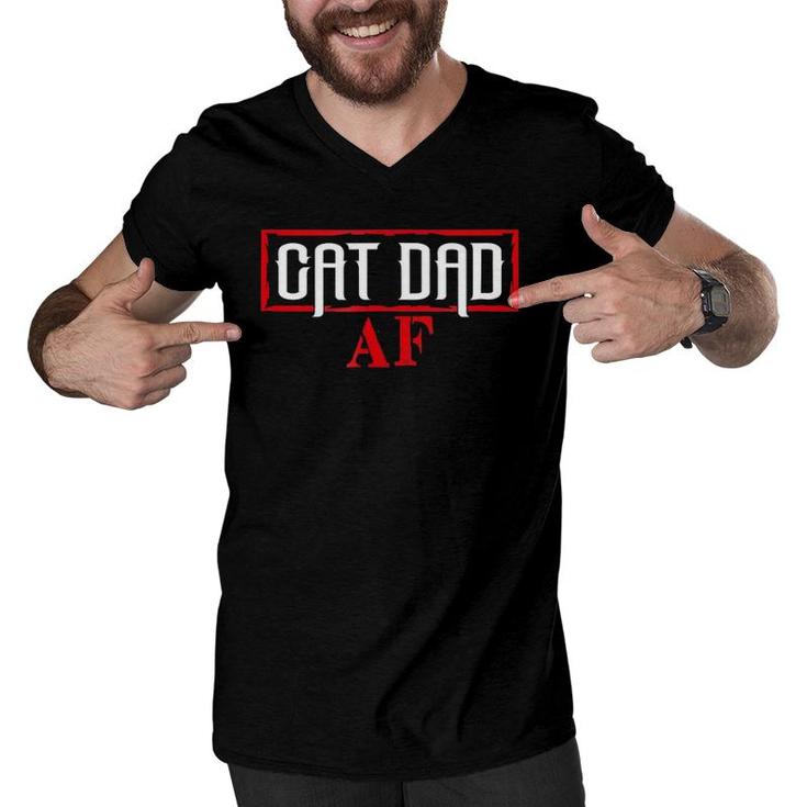 Cat Dad Af Funny Cat Lover Men V-Neck Tshirt