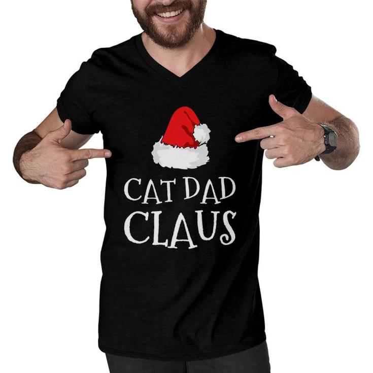 Cat Dad Claus Christmas Hat Family Group Matching Pajama Men V-Neck Tshirt