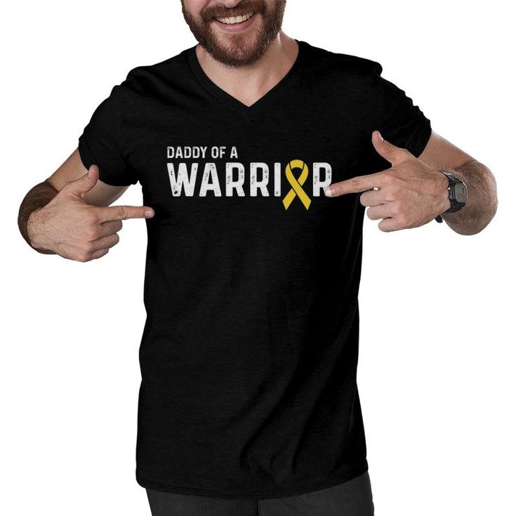Childhood Cancer Awareness Products Ribbon Warrior Dad Men V-Neck Tshirt