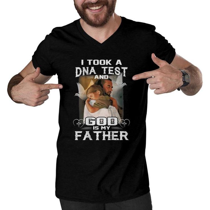 Christian I Took Dna Test And God Is My Father Printed Back Men V-Neck Tshirt