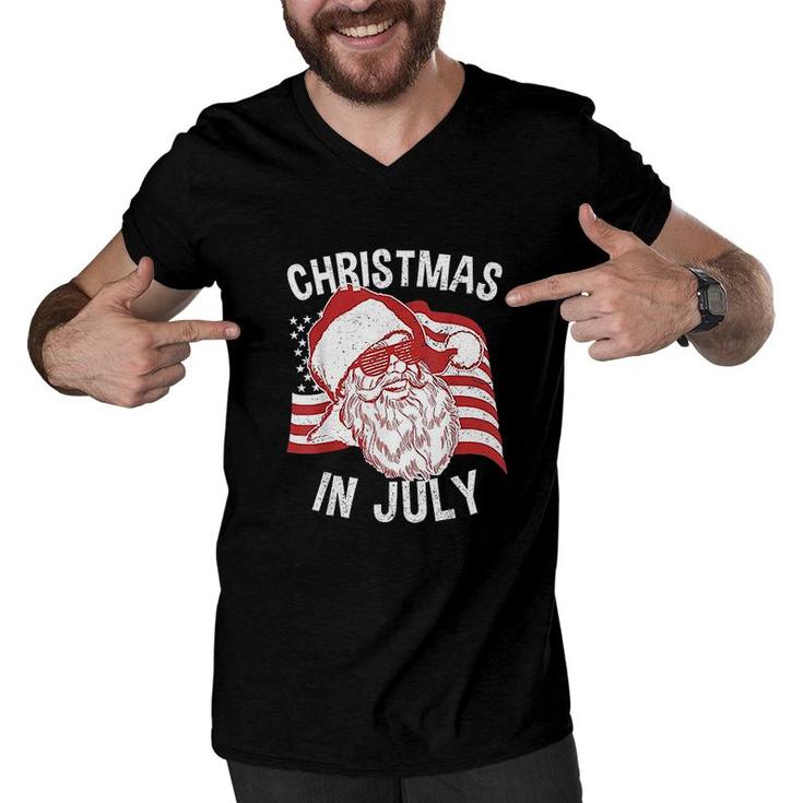 Christmas In July Retro Hipster Santa 4th of July  Men V-Neck Tshirt
