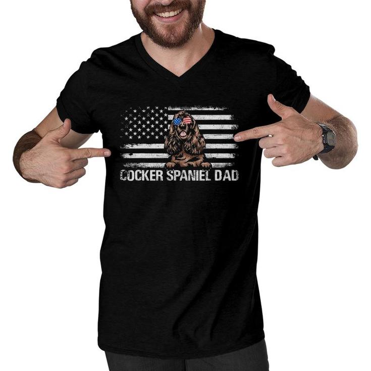 Cocker Spaniel Dad American Flag 4Th Of July Patriotic Gift Men V-Neck Tshirt