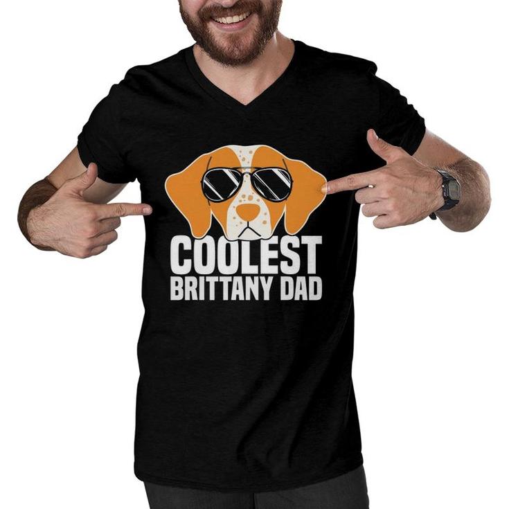 Coolest Brittany Dad Funny Brittany Spaniel Dog Lover Gift Men V-Neck Tshirt