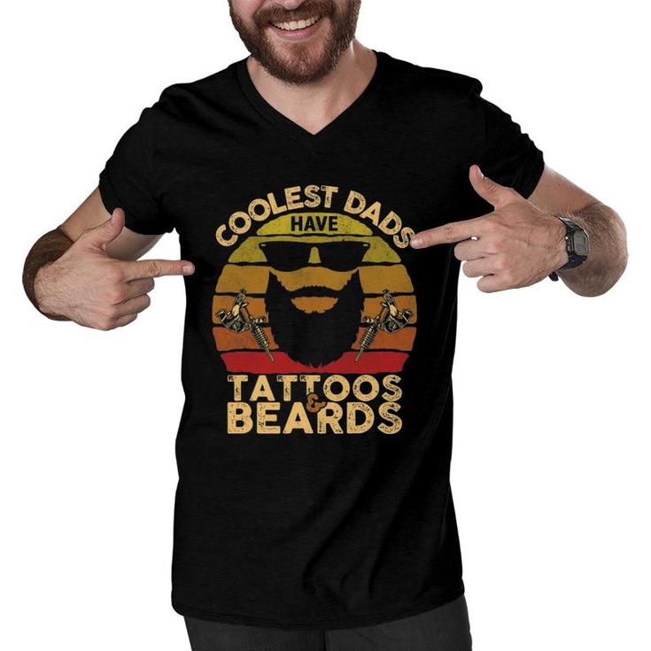 Coolest Dads Have Tattoos And Beards Funny Beard Dad Men V-Neck Tshirt