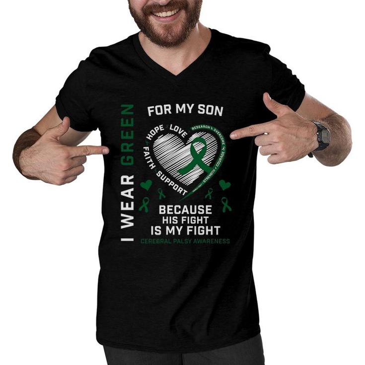 Cp Dad I Wear Green Fighter Son Cerebral Palsy Awareness Mom Men V-Neck Tshirt