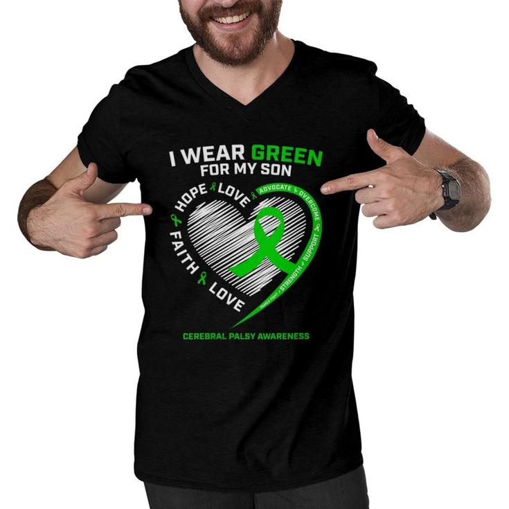 Cp Mom Dad Green Ribbon Gifts Son Cerebral Palsy Awareness Men V-Neck Tshirt