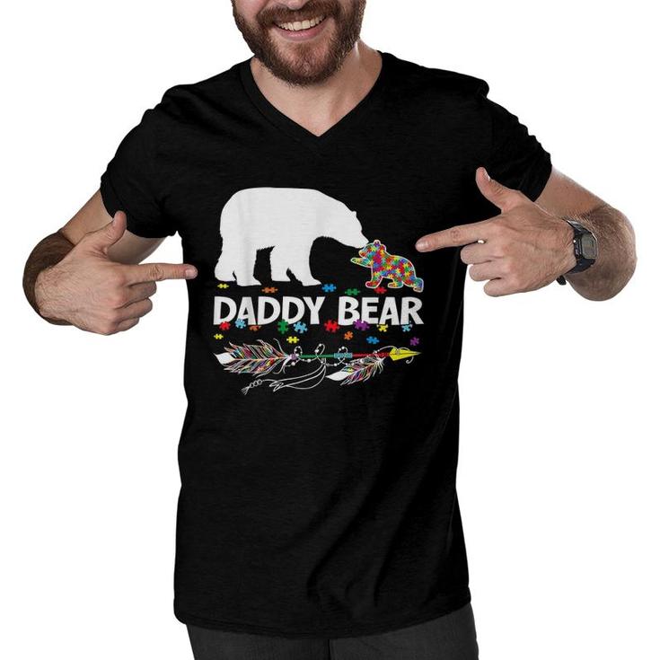 Cute Daddy Bear Autism Awareness  Autistic Family Men V-Neck Tshirt
