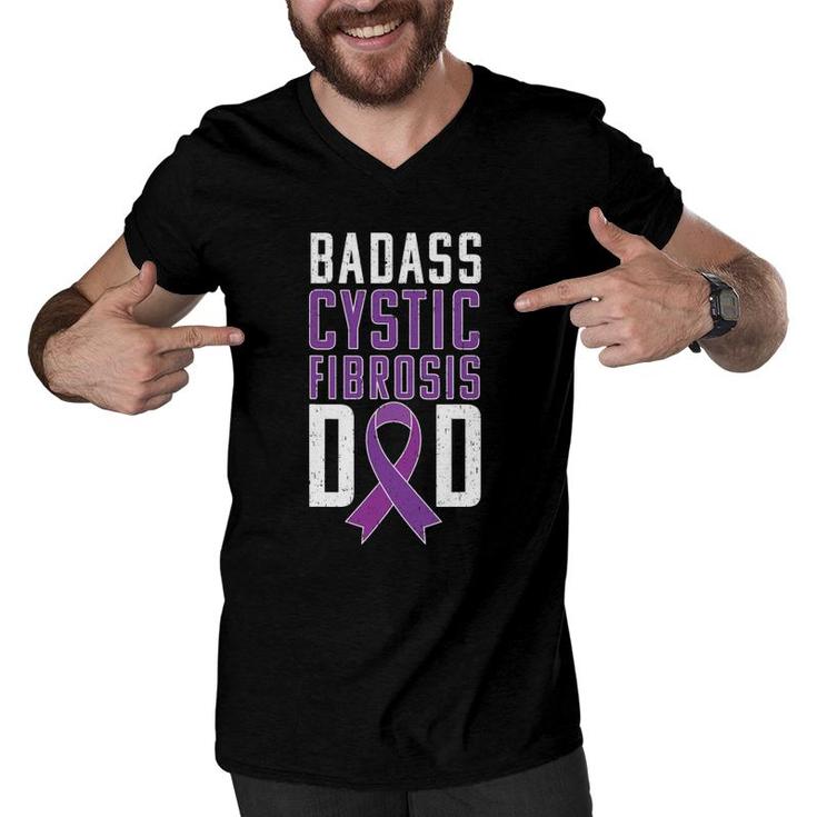 Cystic Fibrosis Awareness  Cf Dad Purple Ribbon Tee Men V-Neck Tshirt