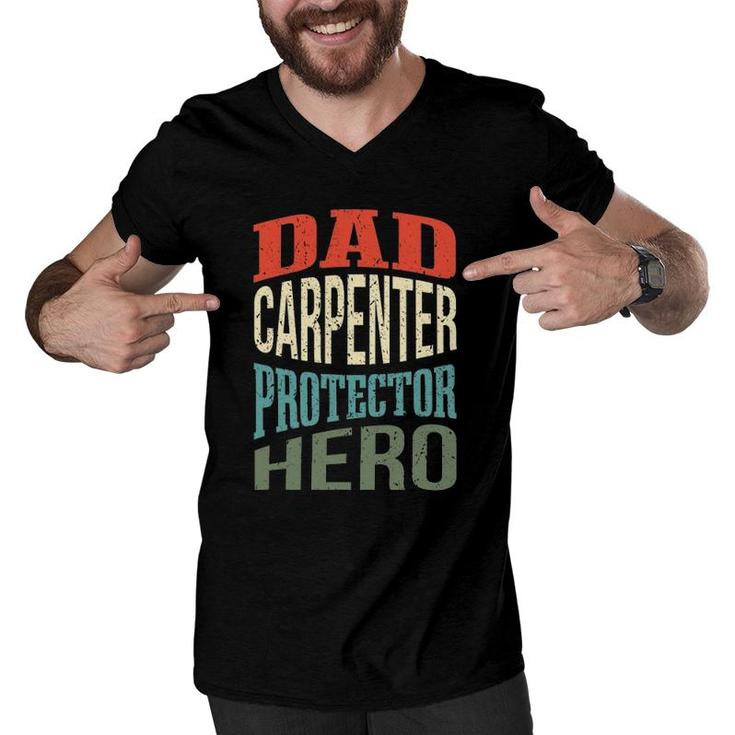 Dad Carpenter Protector Hero Father Profession Superhero Men V-Neck Tshirt