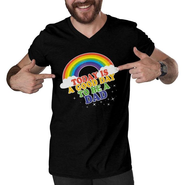 Dad For Men Baby Announcement Rainbow Fathers Gift Men V-Neck Tshirt