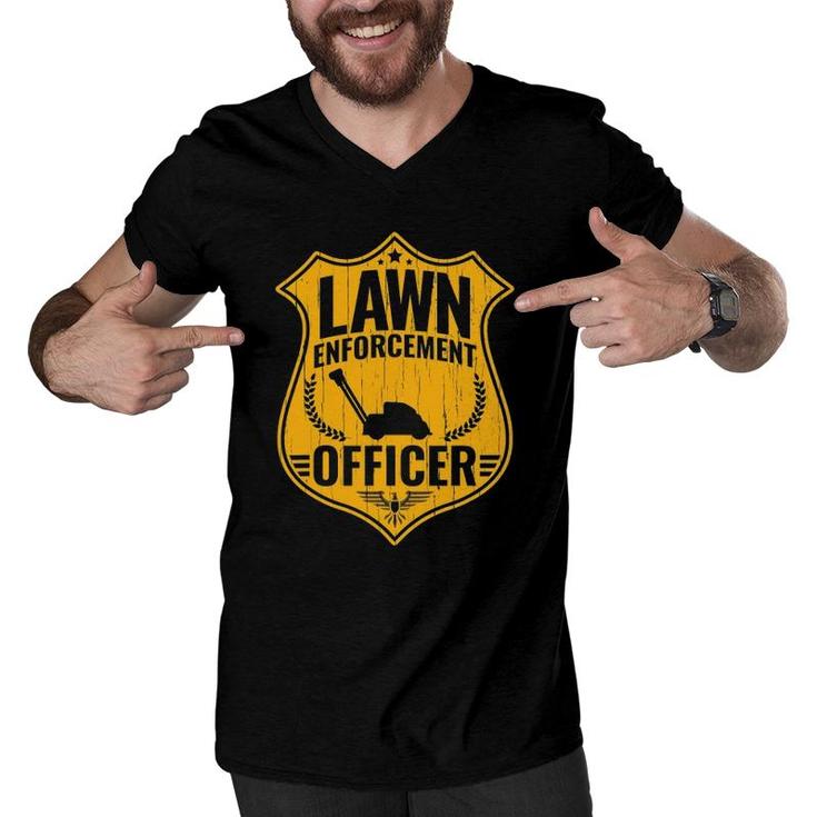 Dad Jokes Lawn Enforcement Officer Mowing Men V-Neck Tshirt