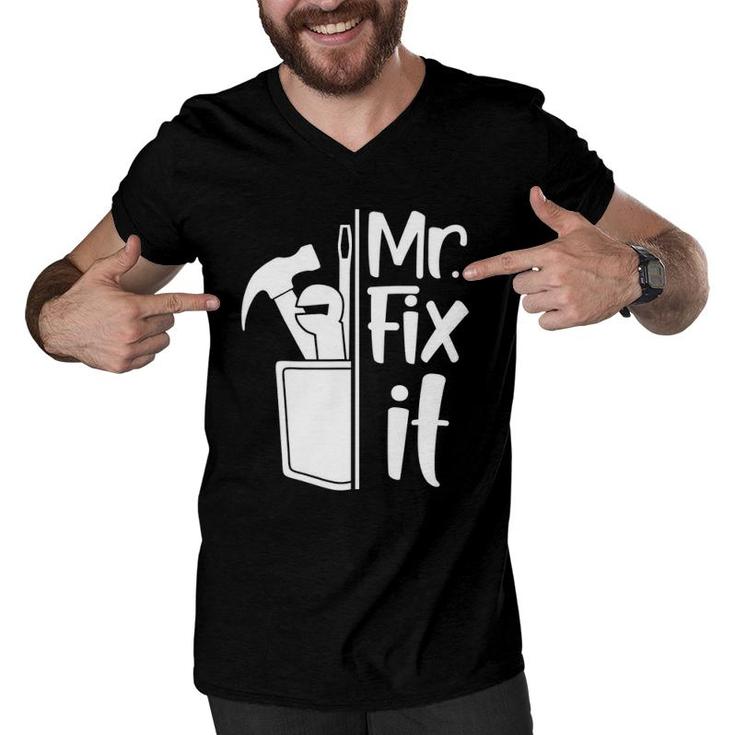 Dad Mr Fix It Funny  With Tools Graphic Father Men V-Neck Tshirt