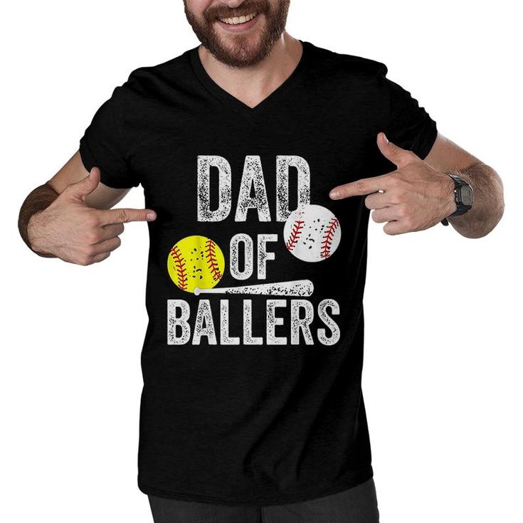 Dad Of Ballers Funny Baseball Men V-Neck Tshirt