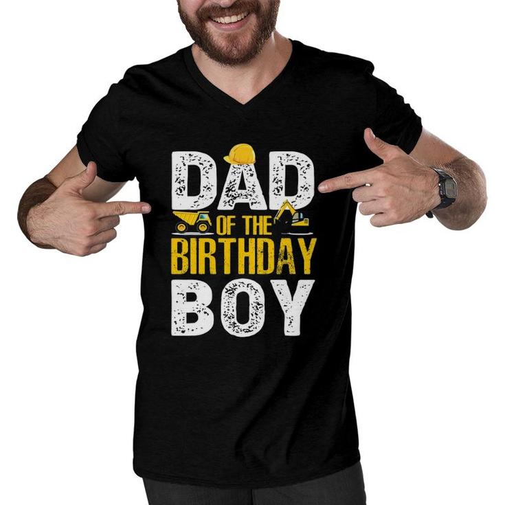 Dad Of The Bday Boy Construction Bday Party Hat Men Men V-Neck Tshirt