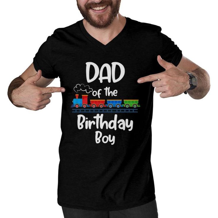 Dad Of The Birthday Boy Train Toys Theme Men V-Neck Tshirt