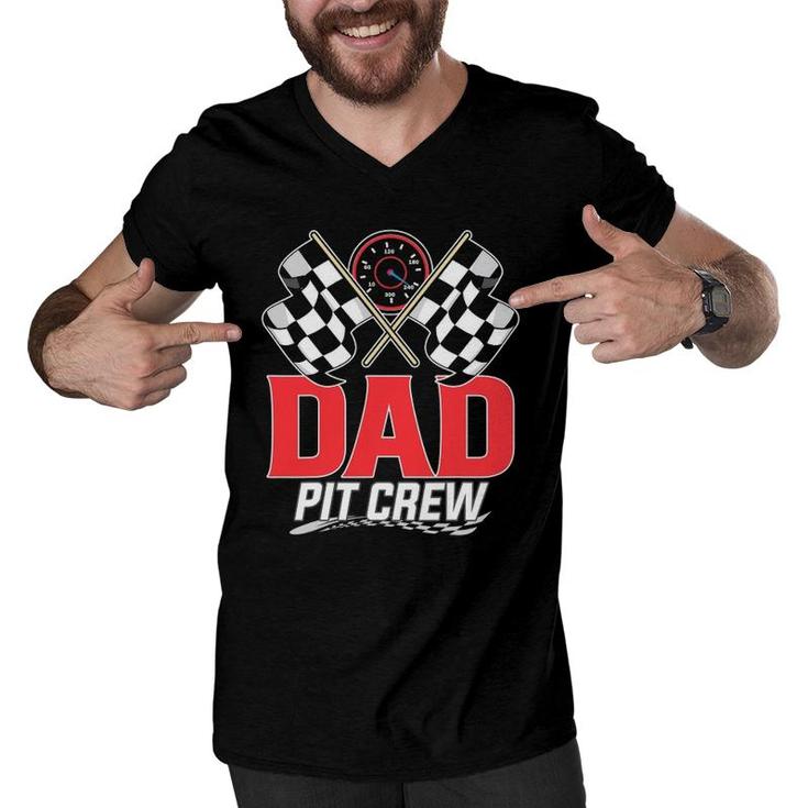 Dad Pit Crew Race Car Birthday Party Racing Family Men V-Neck Tshirt