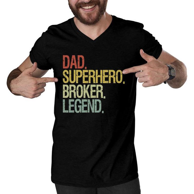 Dad Superhero Broker Legend Vintage Retro Men V-Neck Tshirt