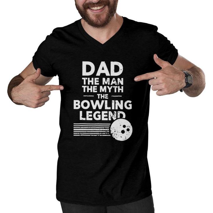 Dad The Man Myth Bowling Legend Retro Vintage Bowling Ball Stripes Father's Day Bowlers Men V-Neck Tshirt
