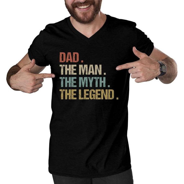 Dad The Man Myth Legend  Father Retro Christmas Gift Men V-Neck Tshirt