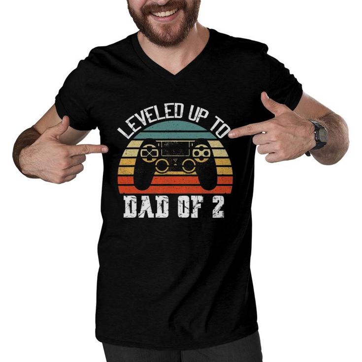Daddy Again Leveled Up To Dad Of 2 Dad Men V-Neck Tshirt