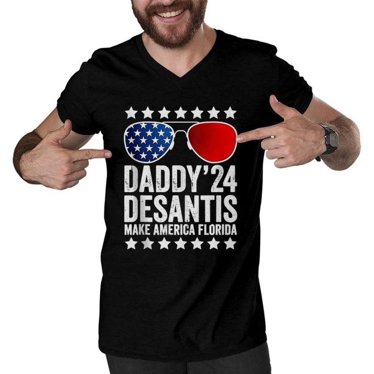 Daddy Desantis 2024 Make America Florida American Usa Flag  Men V-Neck Tshirt