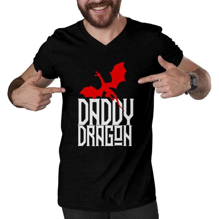Daddy Dragon  Matching Family Tribe Red Dad Father Men V-Neck Tshirt