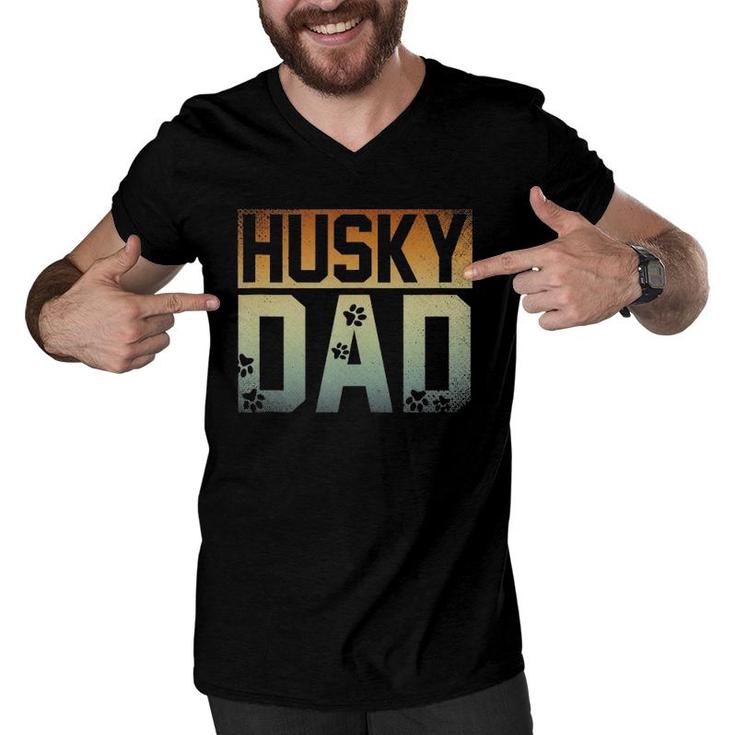 Daddy Father's Day Pet Husky Dad Dog Lover Siberian Husky  Men V-Neck Tshirt