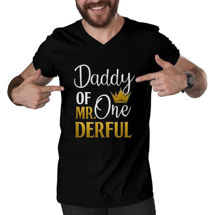 Daddy Of Mr Onederful 1st Birthday Fathers Day First Daddy  Men V-Neck Tshirt