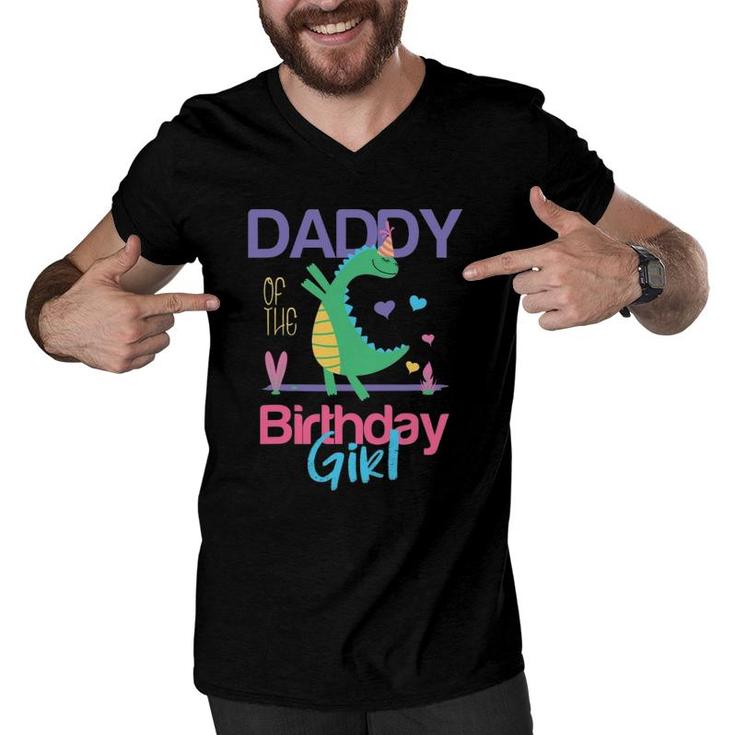 Daddy Of The Birthday Girl Dinosaur Theme Matching Family Men V-Neck Tshirt