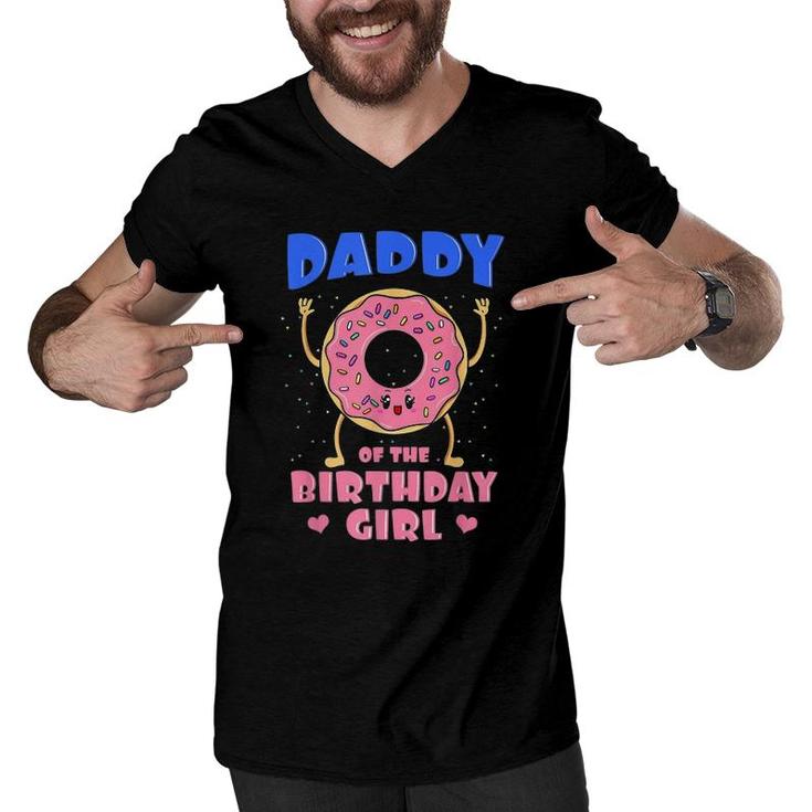 Daddy Of The Birthday Girl Pink Donut Bday Party Men V-Neck Tshirt