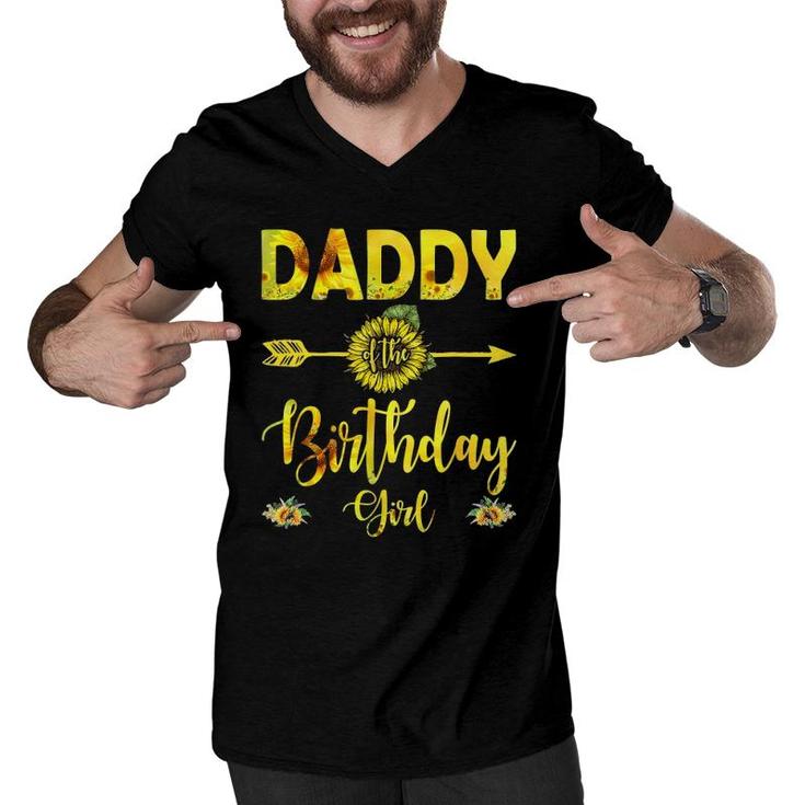 Daddy Of The Birthday Girl Tees Dad Sunflower Father's Day Men V-Neck Tshirt