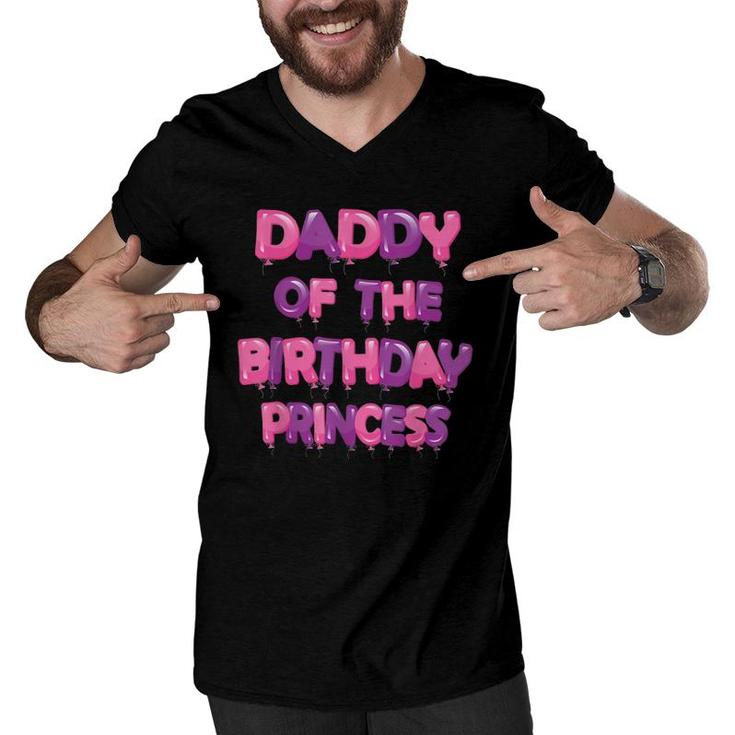 Daddy Of The Birthday Princess Girl Balloon Party Men V-Neck Tshirt