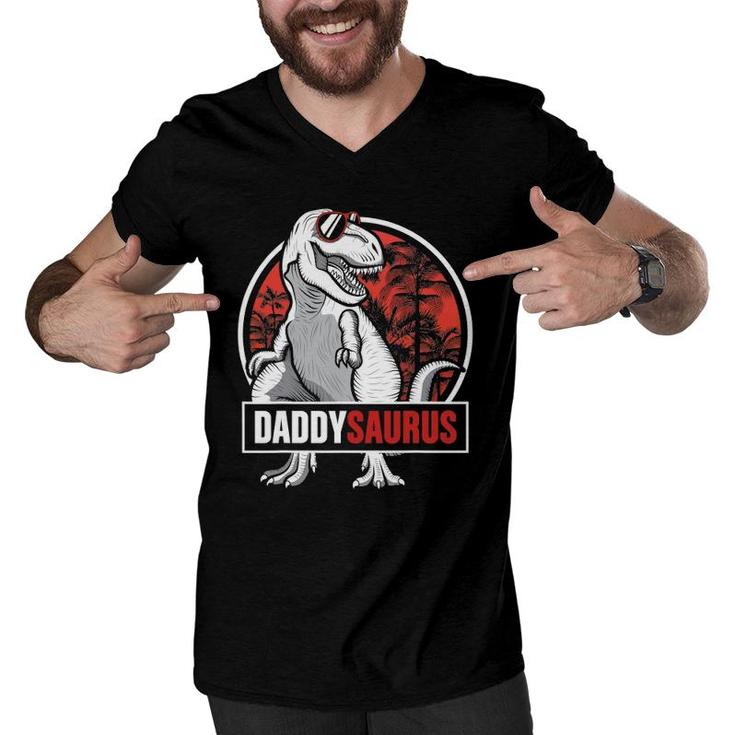Daddysaurus Father's Day Giftsrex Daddy Saurus Men Men V-Neck Tshirt