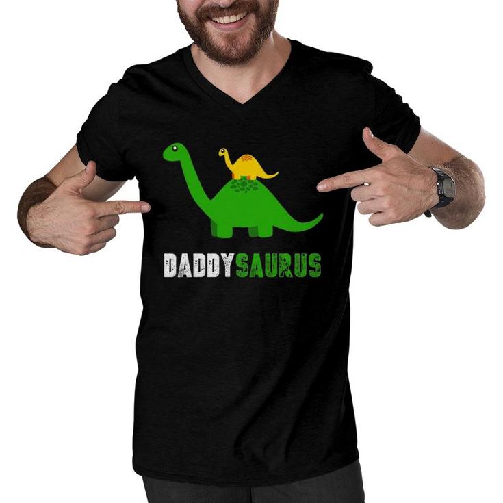 Daddysaurus  Funny Father Dinosaur Gift For Dad Men V-Neck Tshirt