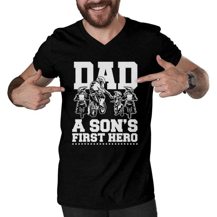 Dirt Bike Dad Motocross Superhero Father Son Motorcycle Gift Men V-Neck Tshirt