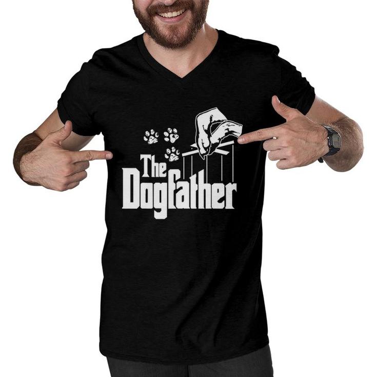Dog-Father Dad Papa Puppy Paw Print Funny Father's Day Gift Men V-Neck Tshirt