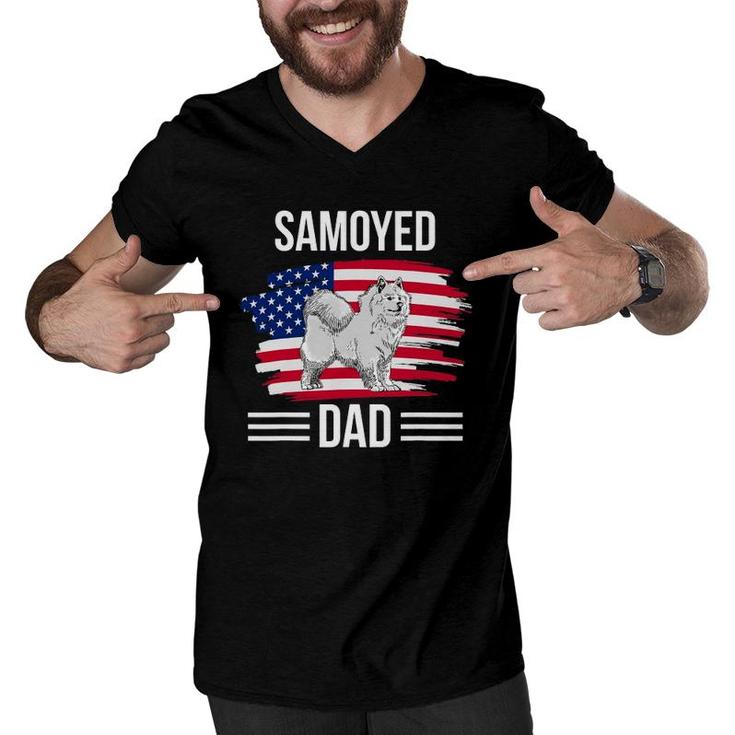 Dog Owner Us Flag 4Th Of July Father's Day Samoyed Dad Men V-Neck Tshirt