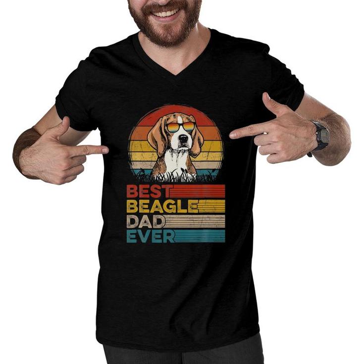 Dog Vintage Best Beagle Dad Ever Fathers Day Puppy Dog Dad Men V-Neck Tshirt