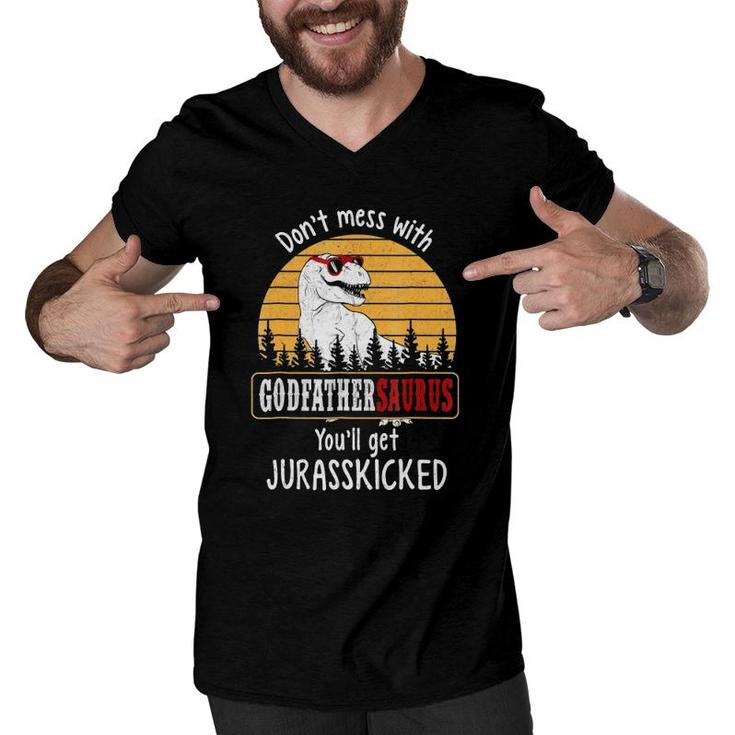 Don't Mess With Godfathersaurus Get Jurasskicked Men V-Neck Tshirt