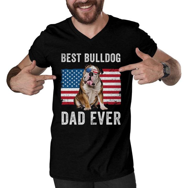 English Bulldog Dad Usa American Flag Dog Lover Owner Funny Men V-Neck Tshirt