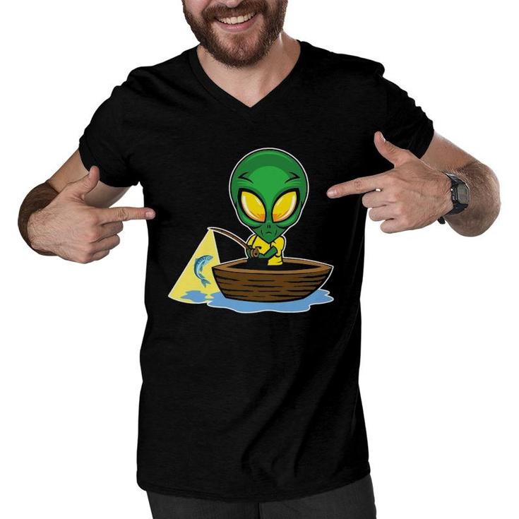 Exterrestrial Ufo Lake Fishermen Sail Fish Fishing Alien Dad Men V-Neck Tshirt