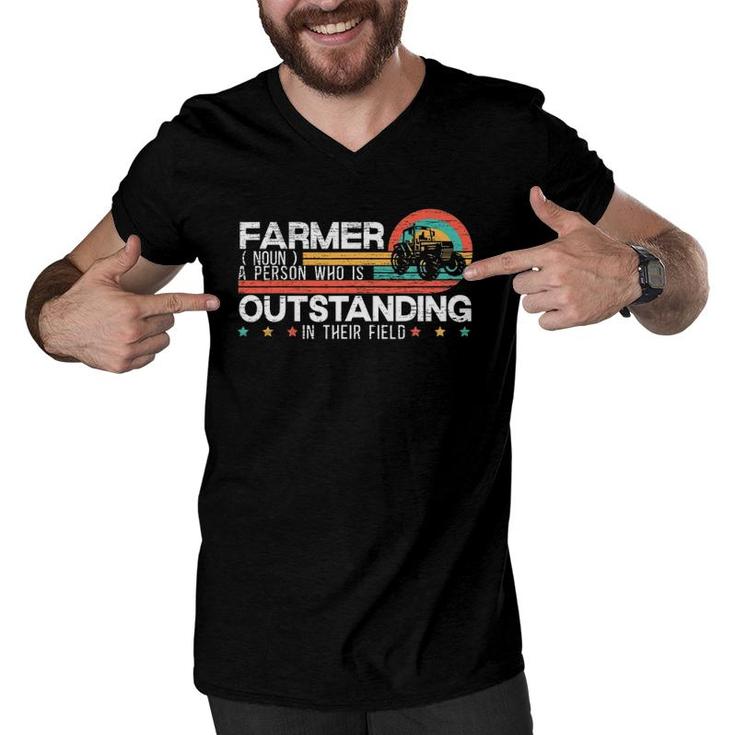 Farmer Definition Funny Tractor Rider Farming Dad Grandpa Men V-Neck Tshirt