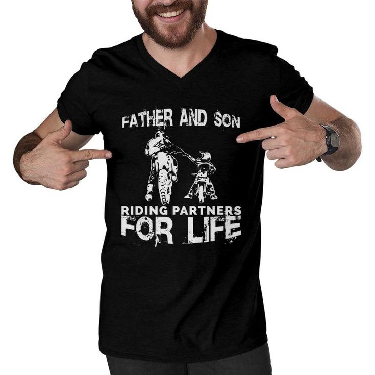 Father And Son Riding Partners For Life Dads Sons Men V-Neck Tshirt